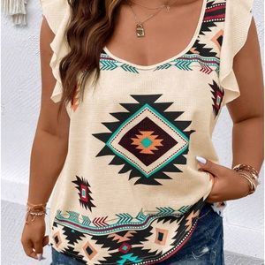 Women’s Geo Print Ruffle Sleeve Shirt